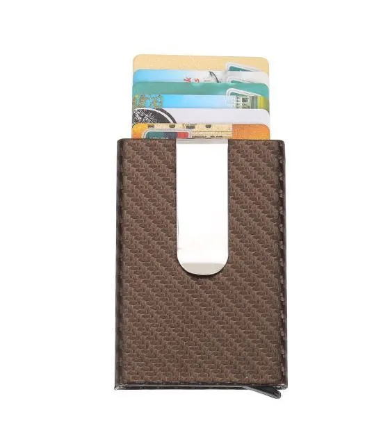 PU Carbon Fiber ID Metal Credit Card Wallet