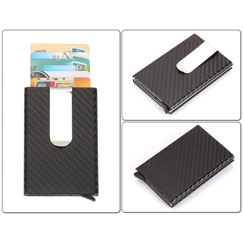 PU Carbon Fiber ID Metal Credit Card Wallet