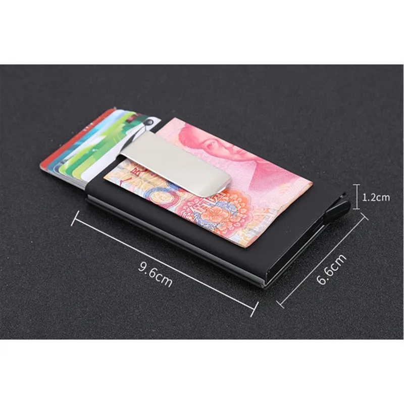 PU Carbon Fiber ID Metal Credit Card Wallet
