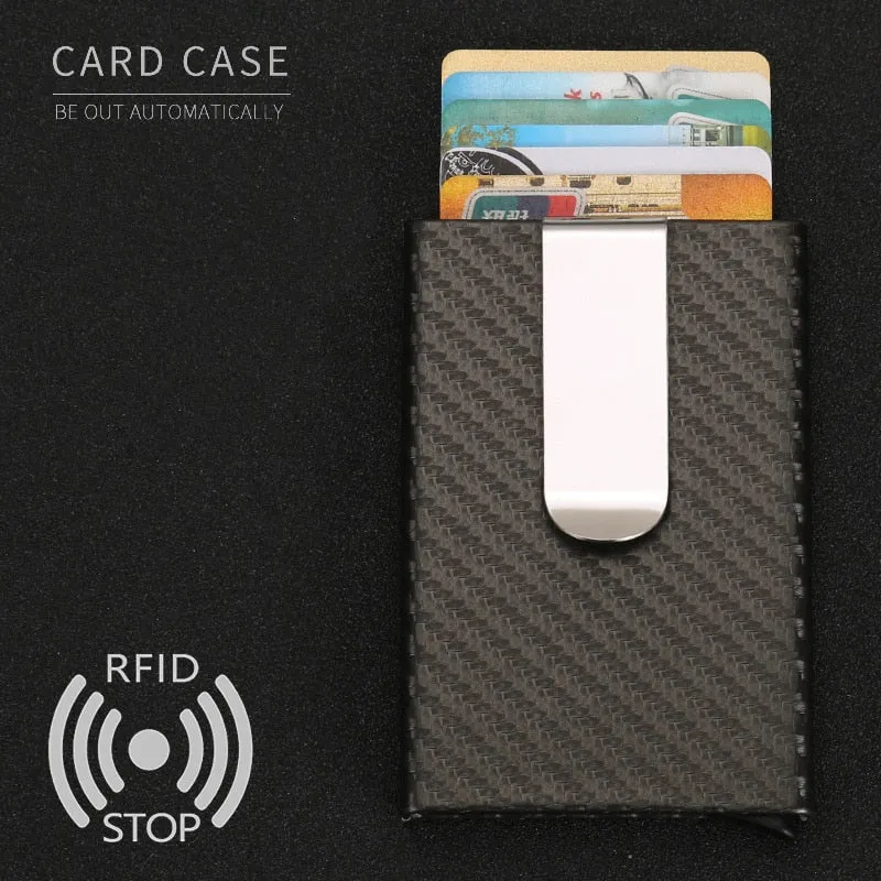 PU Carbon Fiber ID Metal Credit Card Wallet