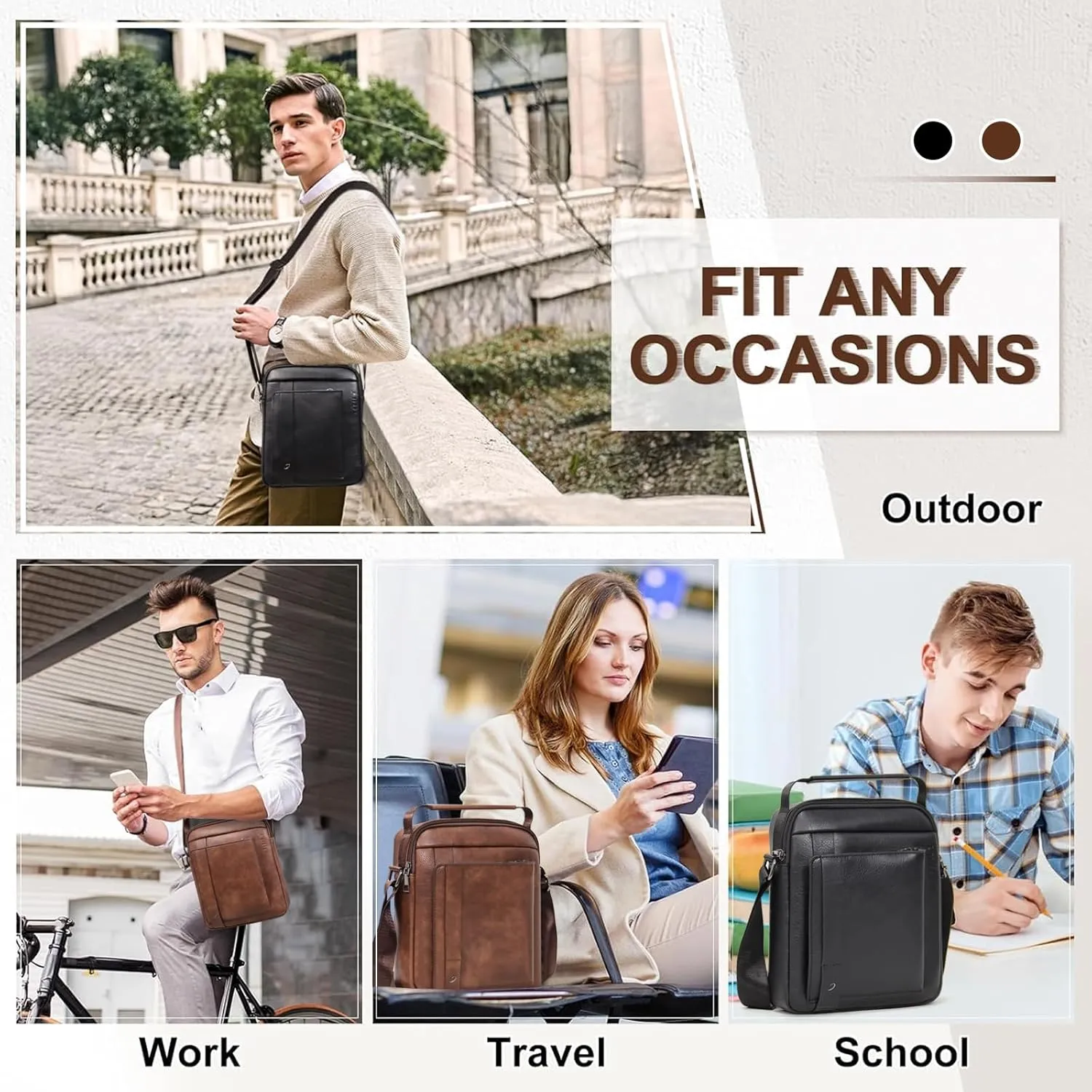 PU Leather Crossbody Shoulder Messenger Bag, Multiple Compartments