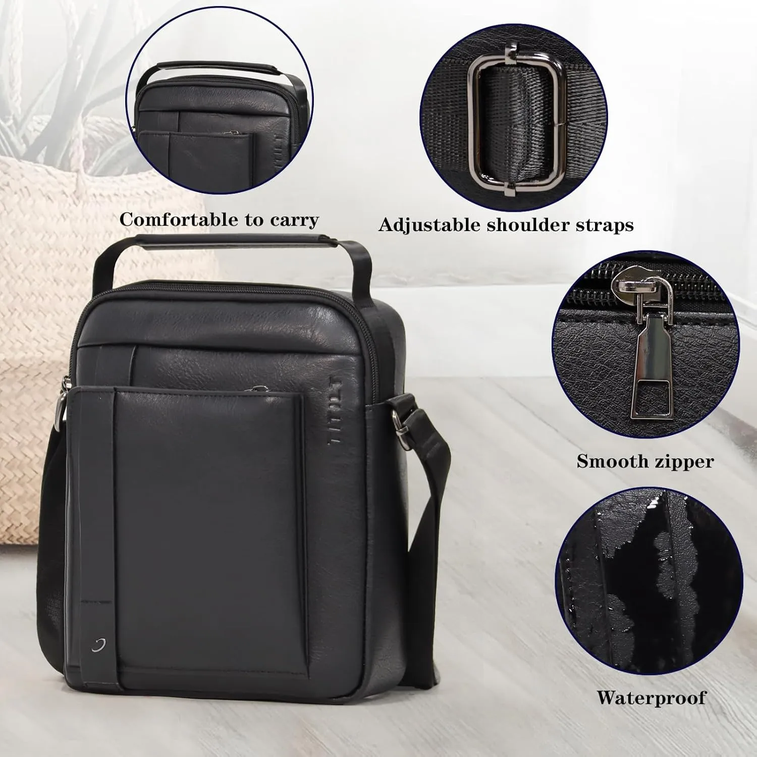 PU Leather Crossbody Shoulder Messenger Bag, Multiple Compartments