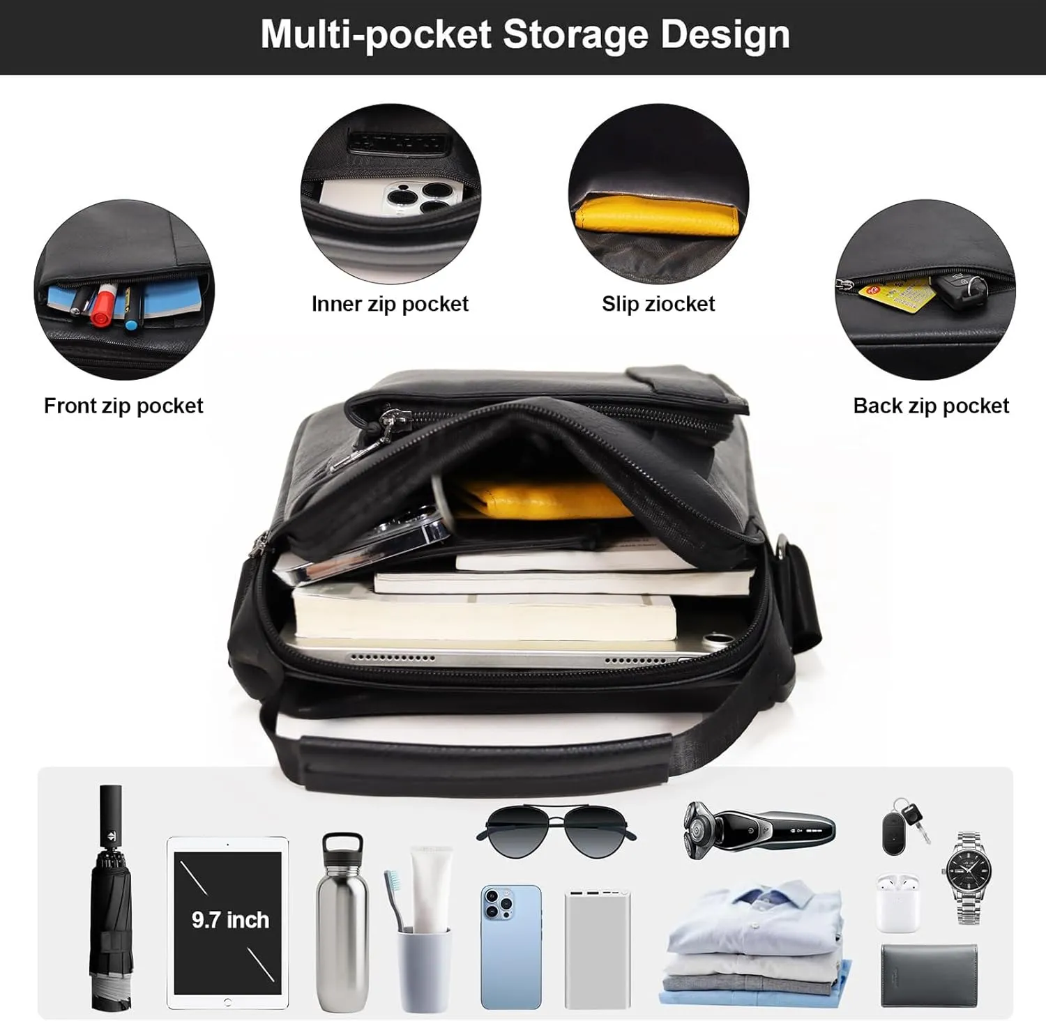 PU Leather Crossbody Shoulder Messenger Bag, Multiple Compartments