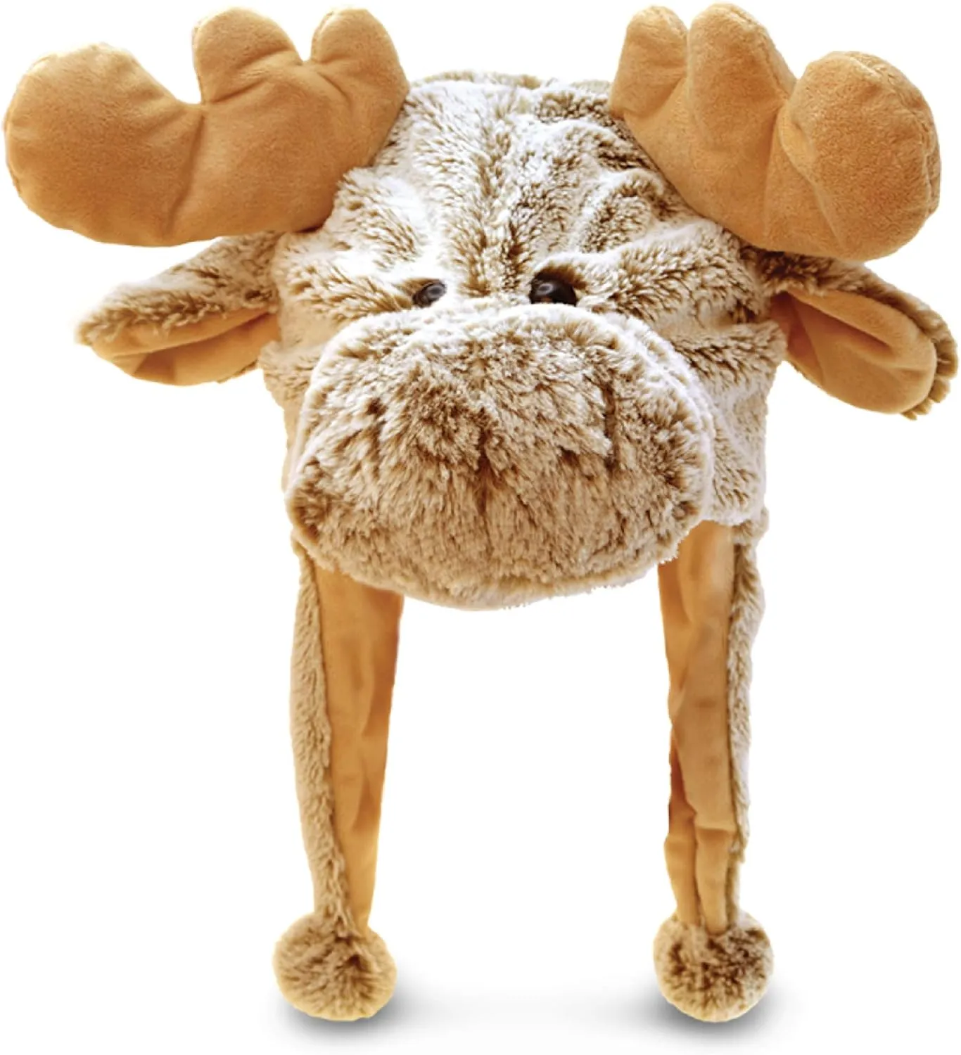 Puzzled Brown Moose Plush Hat - Super Soft Warm Hat With Ear Flaps, Cozy Fleece Winter Hat For Kids & Teens - One Size