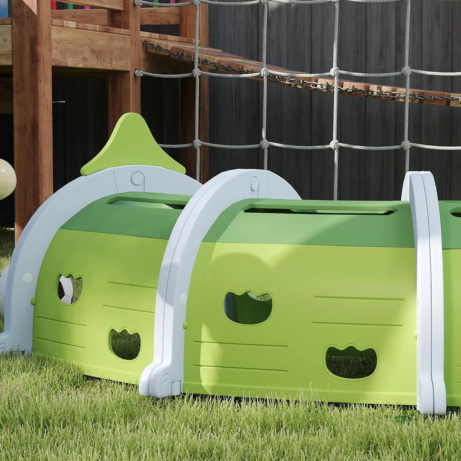 Qaba Crocodile Kids Play Tunnel, Toddler Tunnel for Kids 3-6 to Crawl and Climb Through, Play Equipment for Indoor or Outdoor Playground, 4 Sections, Green