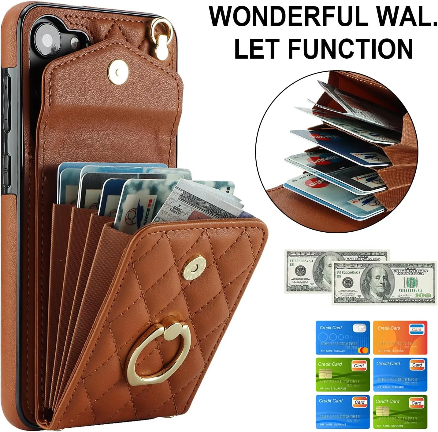 QLTYPRI Crossbody Wallet Case for Samsung Galaxy S24 FE, PU Leather Phone Case with RFID Blocking Card Slots Holder Ring Kickstand Wrist Strap Lanyard Handbag Purse Cover for Samsung S24 FE - Brown