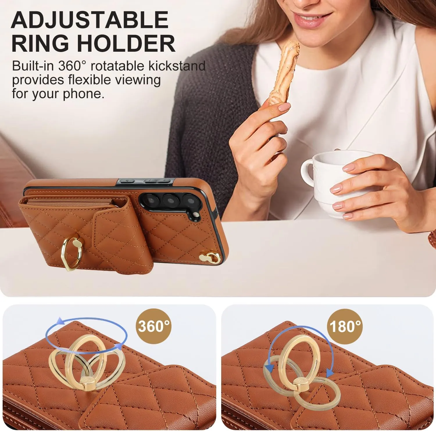 QLTYPRI Crossbody Wallet Case for Samsung Galaxy S24 FE, PU Leather Phone Case with RFID Blocking Card Slots Holder Ring Kickstand Wrist Strap Lanyard Handbag Purse Cover for Samsung S24 FE - Brown