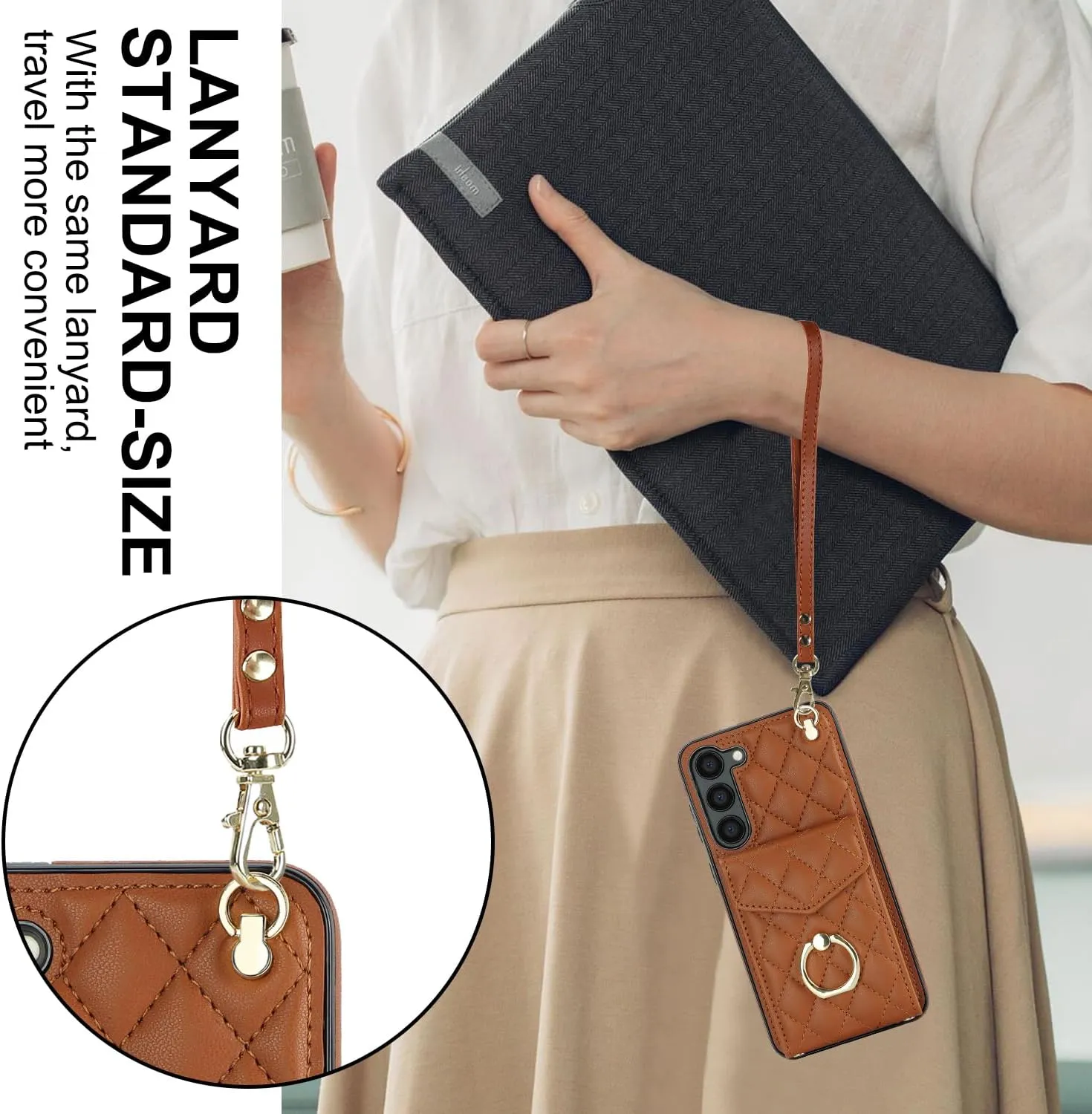 QLTYPRI Crossbody Wallet Case for Samsung Galaxy S24 FE, PU Leather Phone Case with RFID Blocking Card Slots Holder Ring Kickstand Wrist Strap Lanyard Handbag Purse Cover for Samsung S24 FE - Brown
