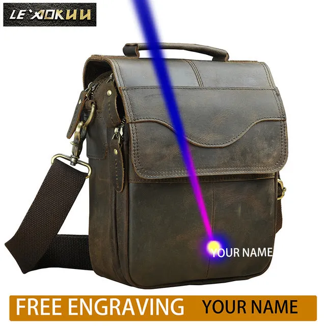 Quality Original Leather Male Casual Shoulder Messenger bag Cowhide Fashion Cross-body Bag 8" Pad Tote Mochila Satchel bag 144