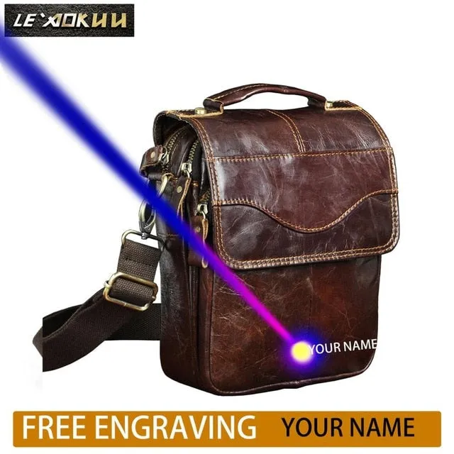 Quality Original Leather Male Casual Shoulder Messenger bag Cowhide Fashion Cross-body Bag 8" Pad Tote Mochila Satchel bag 144