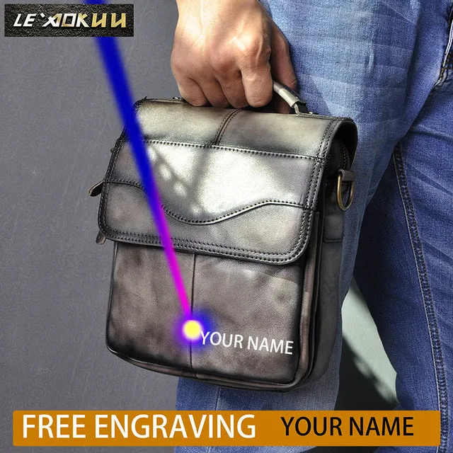 Quality Original Leather Male Casual Shoulder Messenger bag Cowhide Fashion Cross-body Bag 8" Pad Tote Mochila Satchel bag 144
