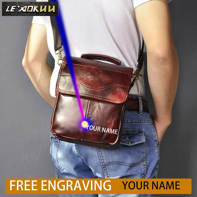 Quality Original Leather Male Casual Shoulder Messenger bag Cowhide Fashion Cross-body Bag 8" Pad Tote Mochila Satchel bag 144