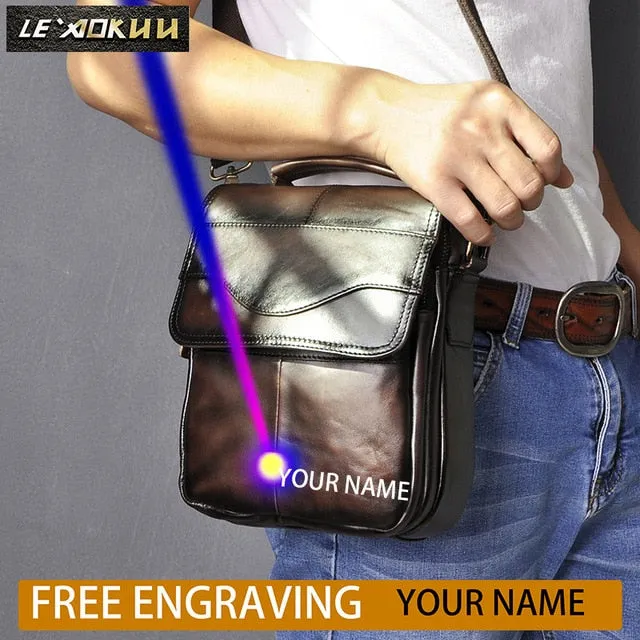 Quality Original Leather Male Casual Shoulder Messenger bag Cowhide Fashion Cross-body Bag 8" Pad Tote Mochila Satchel bag 144