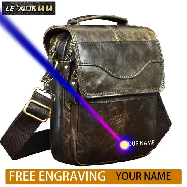 Quality Original Leather Male Casual Shoulder Messenger bag Cowhide Fashion Cross-body Bag 8" Pad Tote Mochila Satchel bag 144