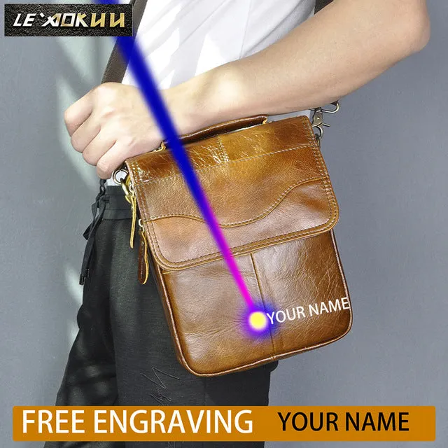 Quality Original Leather Male Casual Shoulder Messenger bag Cowhide Fashion Cross-body Bag 8" Pad Tote Mochila Satchel bag 144
