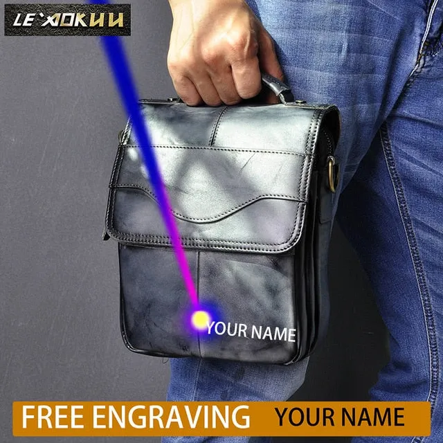Quality Original Leather Male Casual Shoulder Messenger bag Cowhide Fashion Cross-body Bag 8" Pad Tote Mochila Satchel bag 144