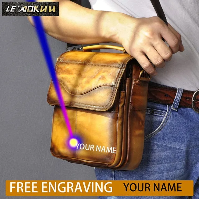 Quality Original Leather Male Casual Shoulder Messenger bag Cowhide Fashion Cross-body Bag 8" Pad Tote Mochila Satchel bag 144