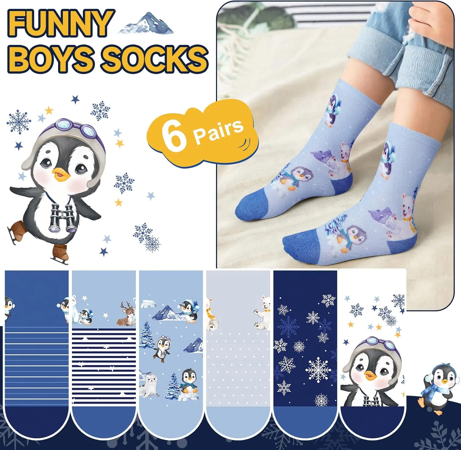 Queenshin Boys Novelty Socks Fun Crazy Funny Cute Cartoon Space Balls Car Animal Games Kids Crew Cotton Socks 6 Pairs