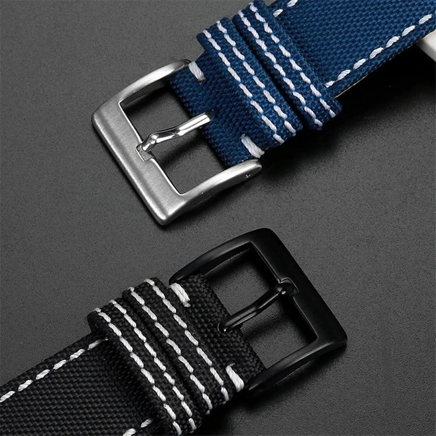 Quick Release Watch Strap Watch Band, 22mm/24mm Men Nylon Genuine Leather Splicing Watch Strap for Diving Sports Smart Watch