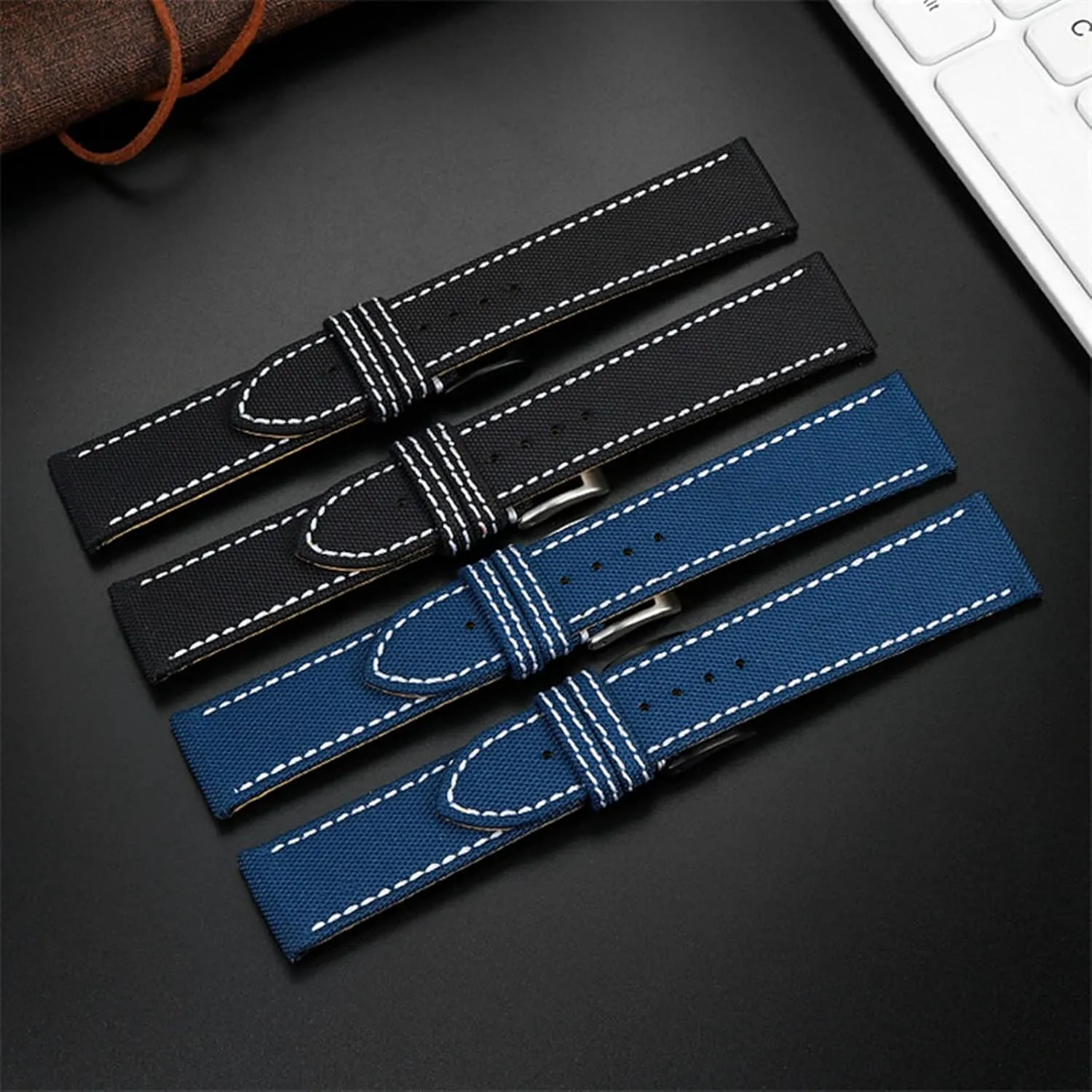 Quick Release Watch Strap Watch Band, 22mm/24mm Men Nylon Genuine Leather Splicing Watch Strap for Diving Sports Smart Watch