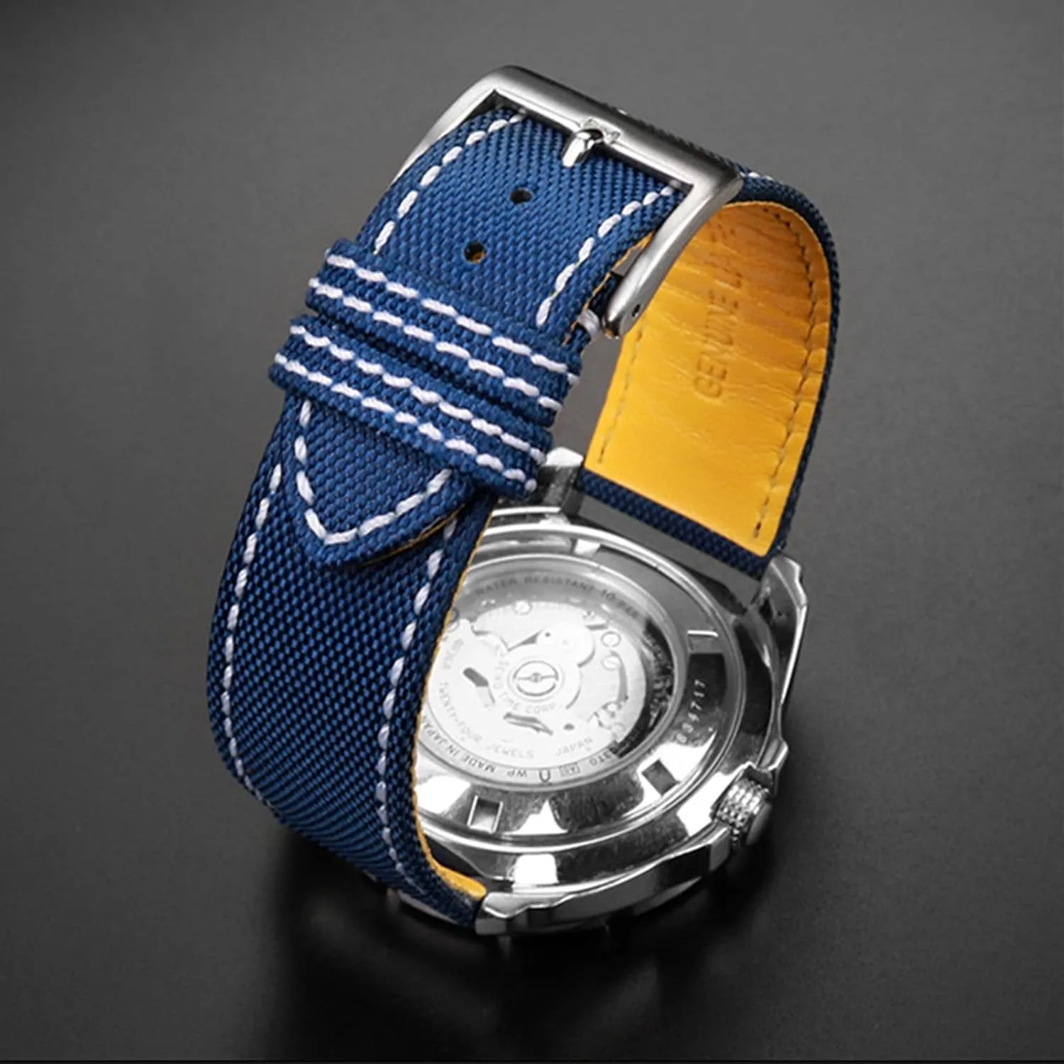 Quick Release Watch Strap Watch Band, 22mm/24mm Men Nylon Genuine Leather Splicing Watch Strap for Diving Sports Smart Watch