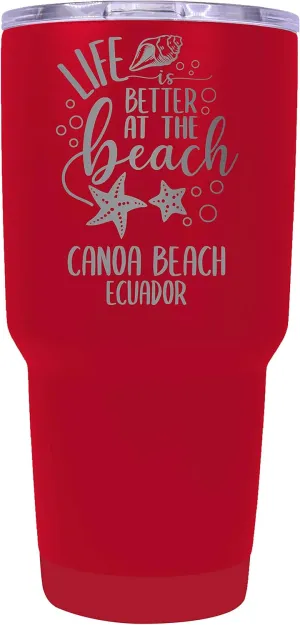 R and R Imports Canoa Beach Ecuador Souvenir Laser Engraved 24 Oz Insulated Stainless Steel Tumbler Red.
