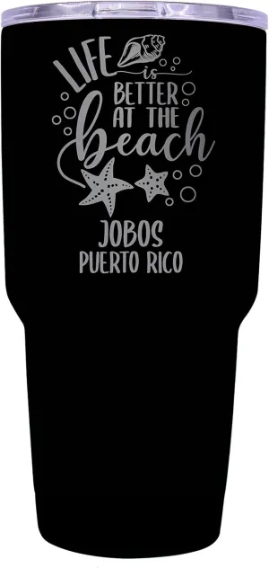 R and R Imports Jobos Puerto Rico Souvenir Laser Engraved 24 Oz Insulated Stainless Steel Tumbler Black.