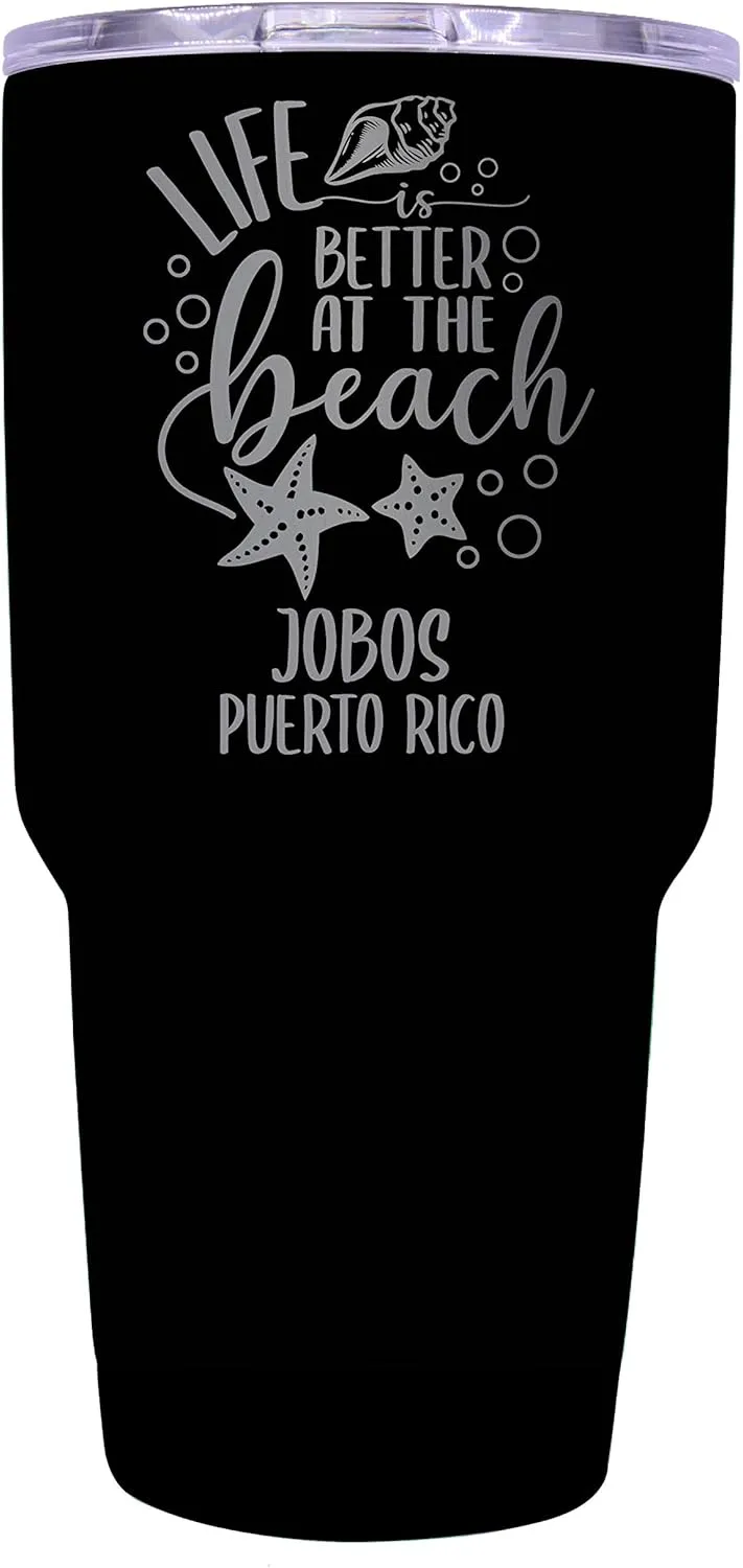 R and R Imports Jobos Puerto Rico Souvenir Laser Engraved 24 Oz Insulated Stainless Steel Tumbler Black.