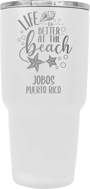 R and R Imports Jobos Puerto Rico Souvenir Laser Engraved 24 Oz Insulated Stainless Steel Tumbler White White.