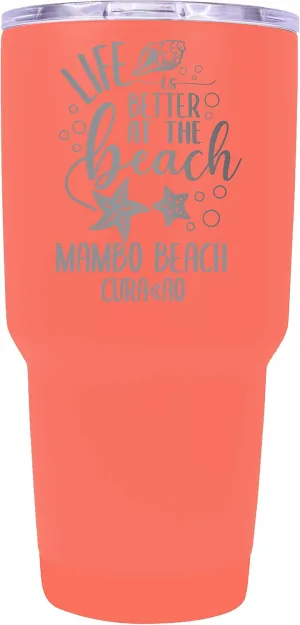 R and R Imports Mambo Beach Curaçao Souvenir Laser Engraved 24 Oz Insulated Stainless Steel Tumbler Coral.