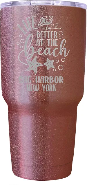 R and R Imports Sag Harbor New York Laser Engraved 24 Oz Insulated Stainless Steel Tumbler Rose Gold