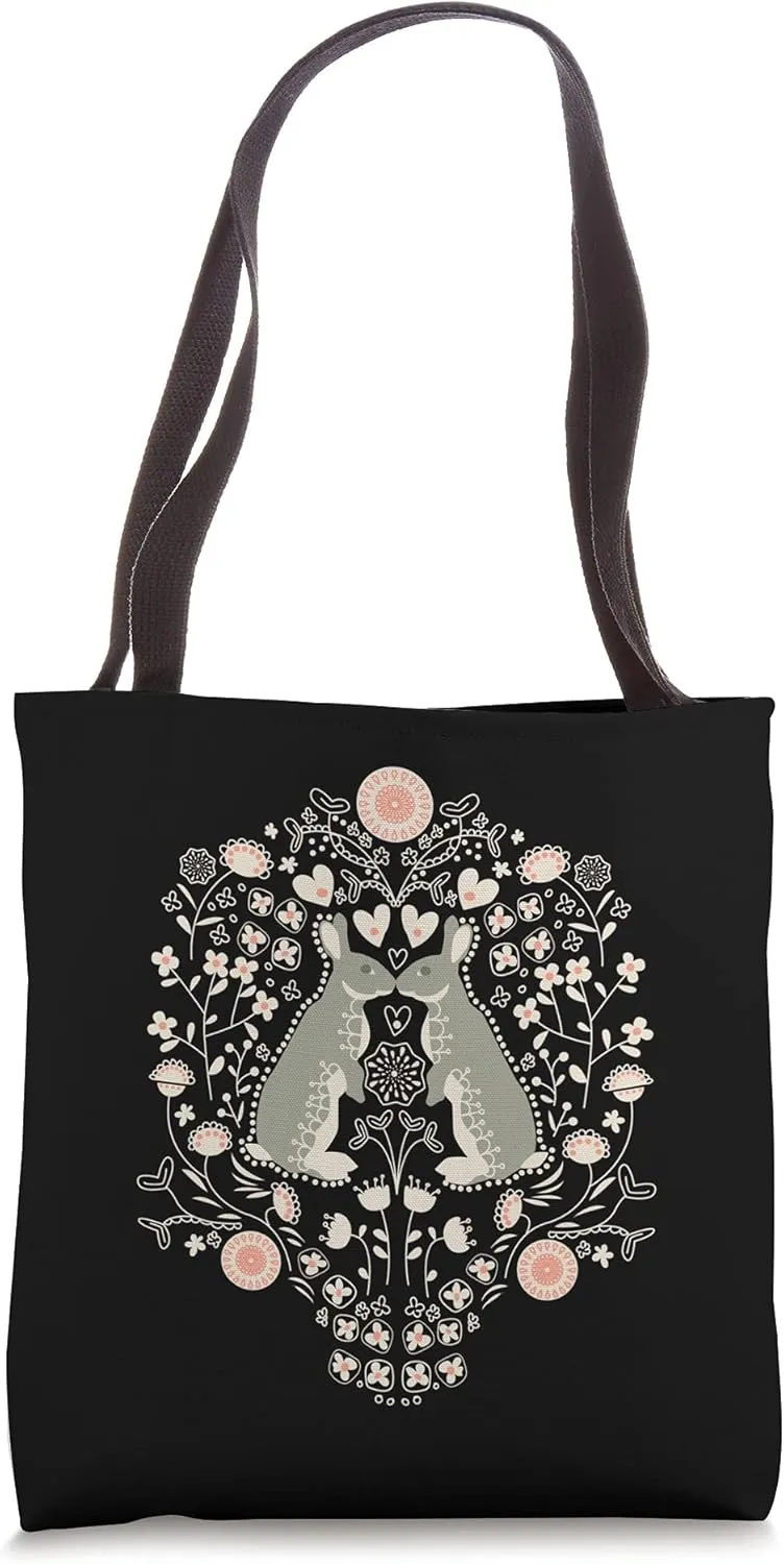 Rabbit Ornament Floral Art Folklore Forest Animal Love Bunny Tote Bag