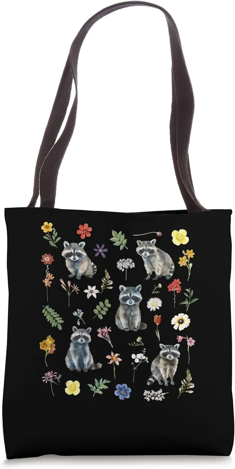 Raccoon Shirt Floral Wildflower Trash Panda Raccoon Lover Tote Bag