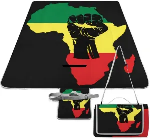 Rasta African American Afro Map Black Pride Waterproof Outdoor Picnic Blanket Sandproof Beach Mat for Camping Hiking Grass Travelling