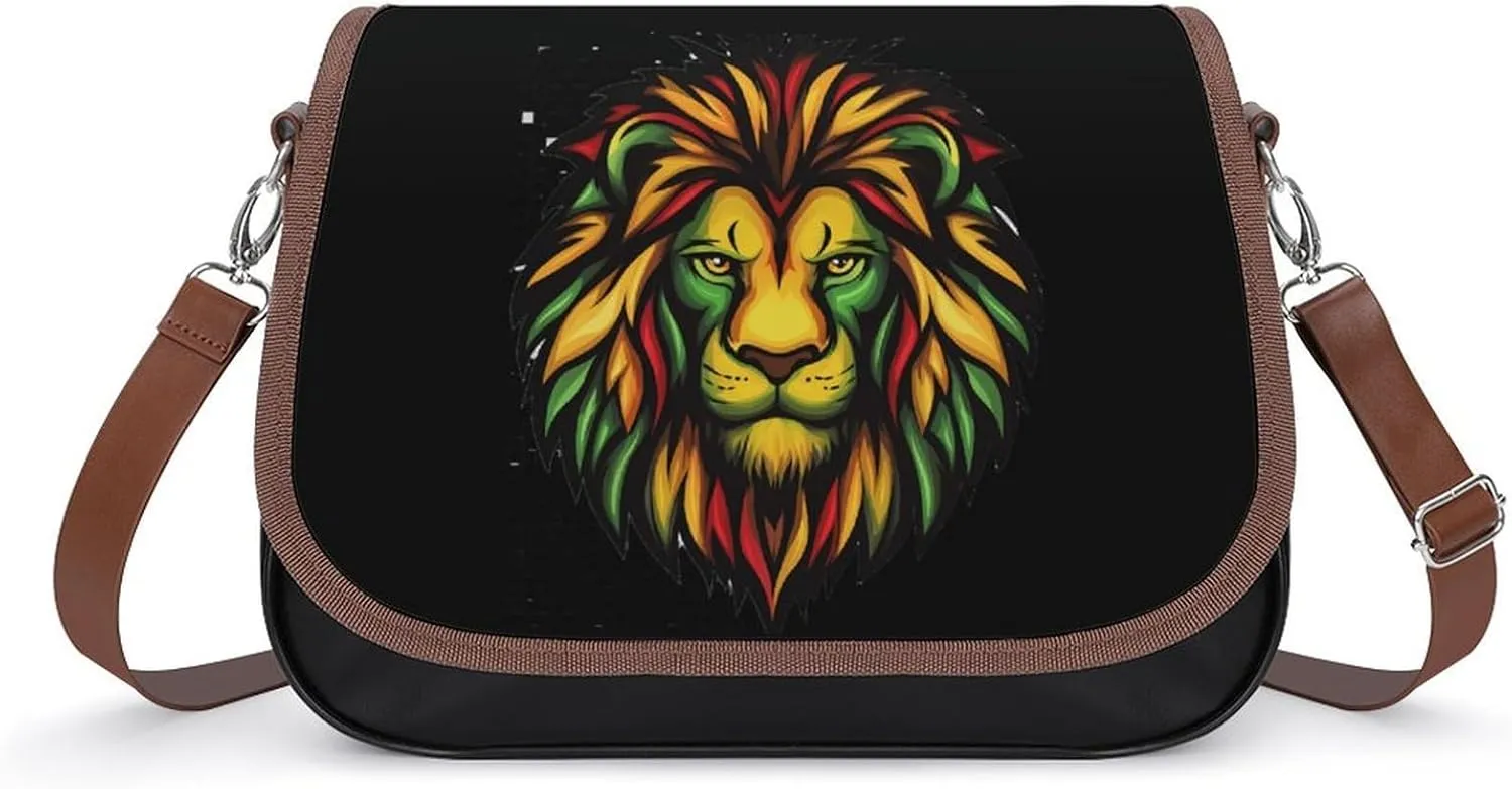 Rasta Jamaican Lion Face Crossbody Bags for Women Leather Tote Bag Handbag Purse for Work Travel