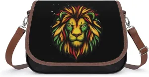 Rasta Jamaican Lion Face Crossbody Bags for Women Leather Tote Bag Handbag Purse for Work Travel