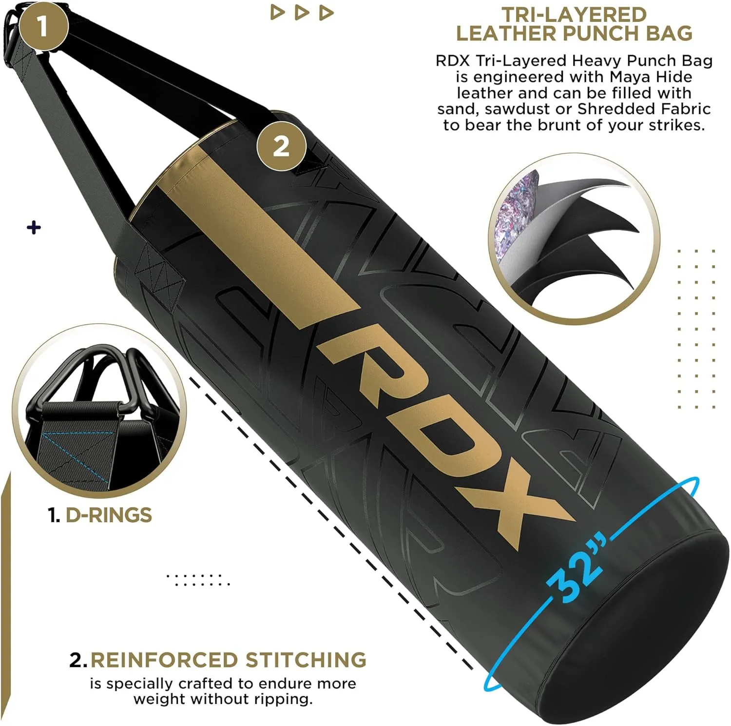 RDX Kids Unfilled Punching Bag Set 2FT with Boxing Gloves, Non Tear Maya Hide Leather Kara Junior Hanging Bag for Kickboxing MMA Muay Thai Taekwondo Karate BJJ Strength Training, Home Gym Equipment