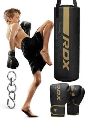 RDX Kids Unfilled Punching Bag Set 2FT with Boxing Gloves, Non Tear Maya Hide Leather Kara Junior Hanging Bag for Kickboxing MMA Muay Thai Taekwondo Karate BJJ Strength Training, Home Gym Equipment
