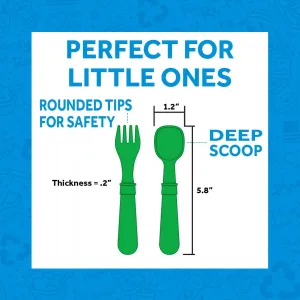 Re-Play Kids Dinnerware Set - 10 oz. Open Cup, 7" Flat Plate, 12 Oz. Bowl, Rounded Tip Fork and Deep Scoop Spoon - Dishwasher/Microwave Safe - Made in USA - Purple
