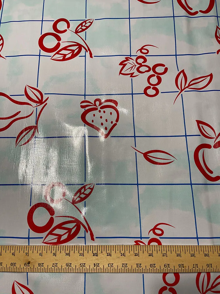 Red Blue Aqua Check Oilcloth Fabric - Reorderable