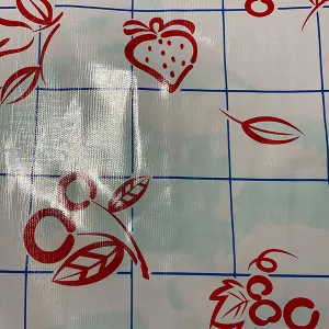 Red Blue Aqua Check Oilcloth Fabric - Reorderable
