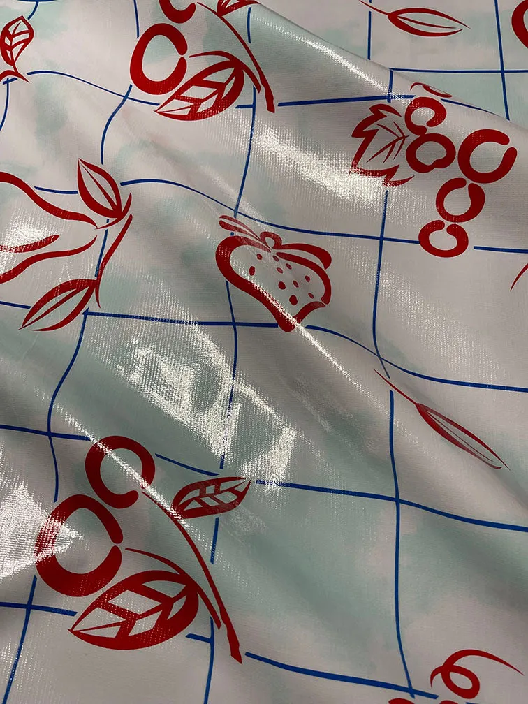 Red Blue Aqua Check Oilcloth Fabric - Reorderable