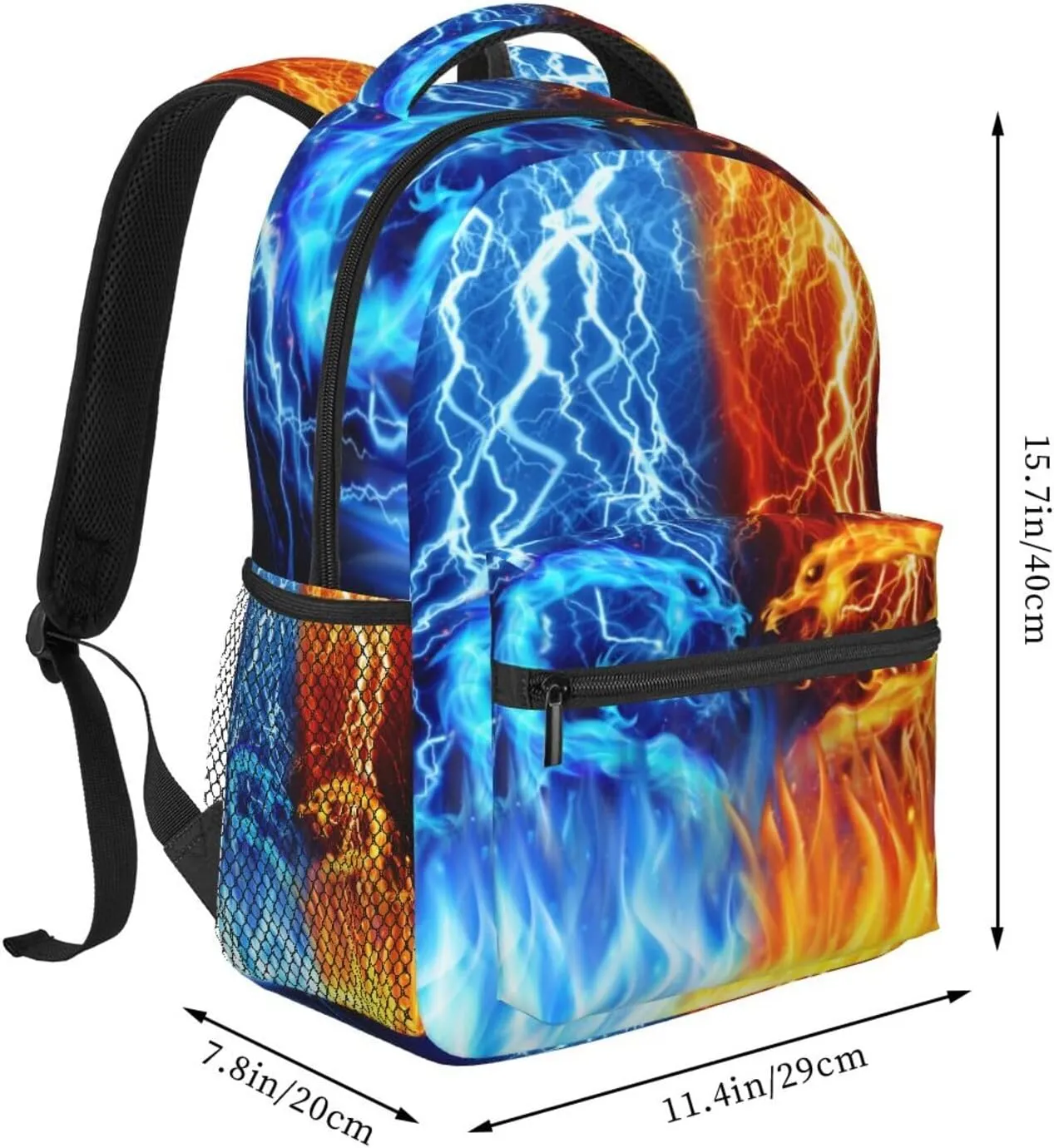 Red Blue Fire Dragon Backpack for Boys Ages 4-12 Cool Lightning Backpacks Animal Bookbag for 2nd 3rd 4th 5th 6th Grade Kids Girls Back to School Gifts
