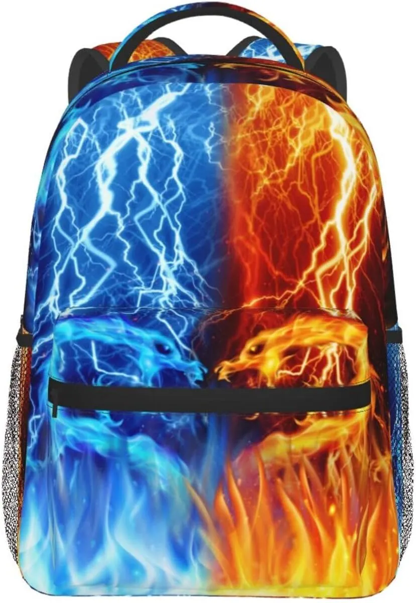Red Blue Fire Dragon Backpack for Boys Ages 4-12 Cool Lightning Backpacks Animal Bookbag for 2nd 3rd 4th 5th 6th Grade Kids Girls Back to School Gifts