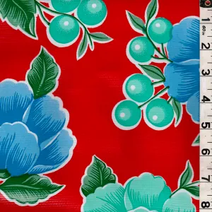Red Floral Oilcloth Roll Fabric