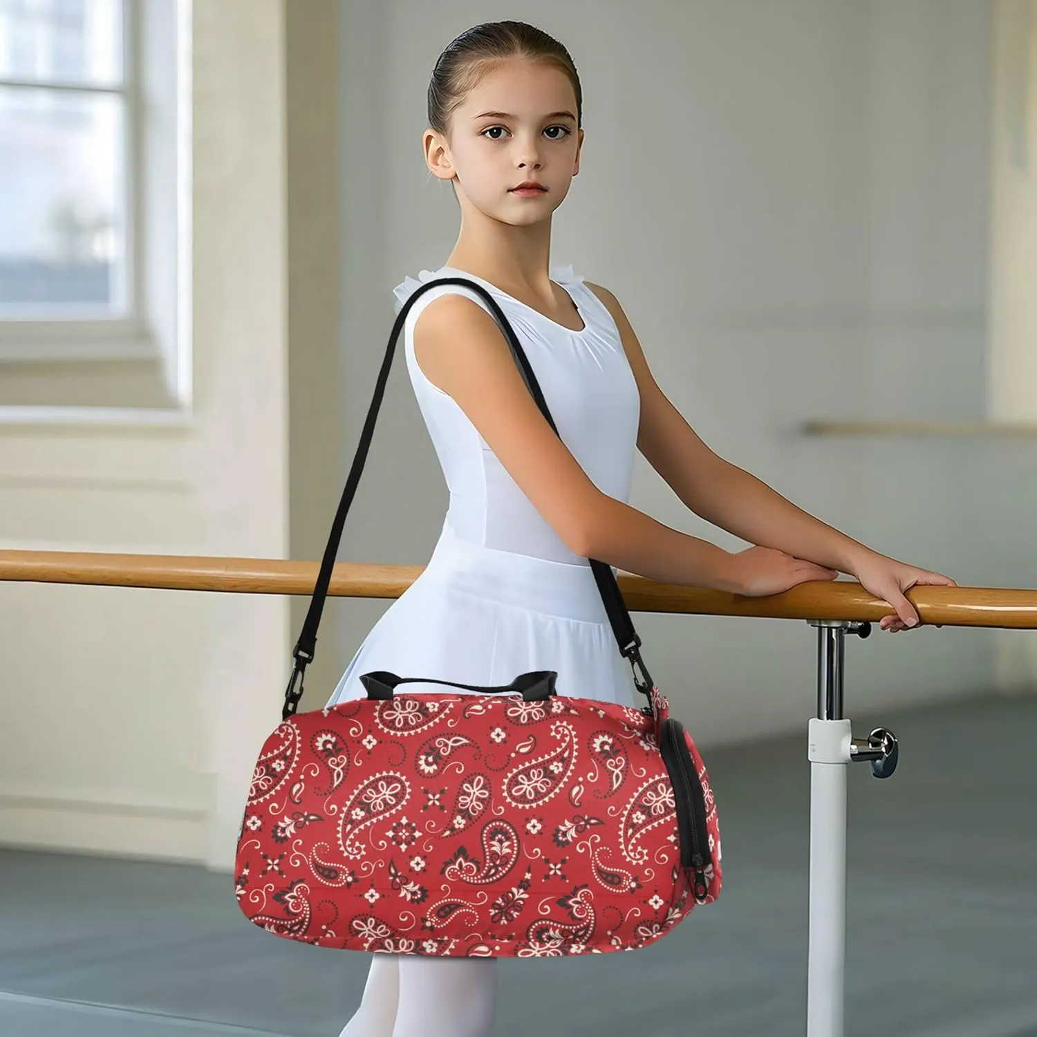 Red Paisley Ornament Small Gym Bag with Shoes Compartment Lightweight Overnight Travel Weekender Tote for Travel, Sports, Duffel, Weekender