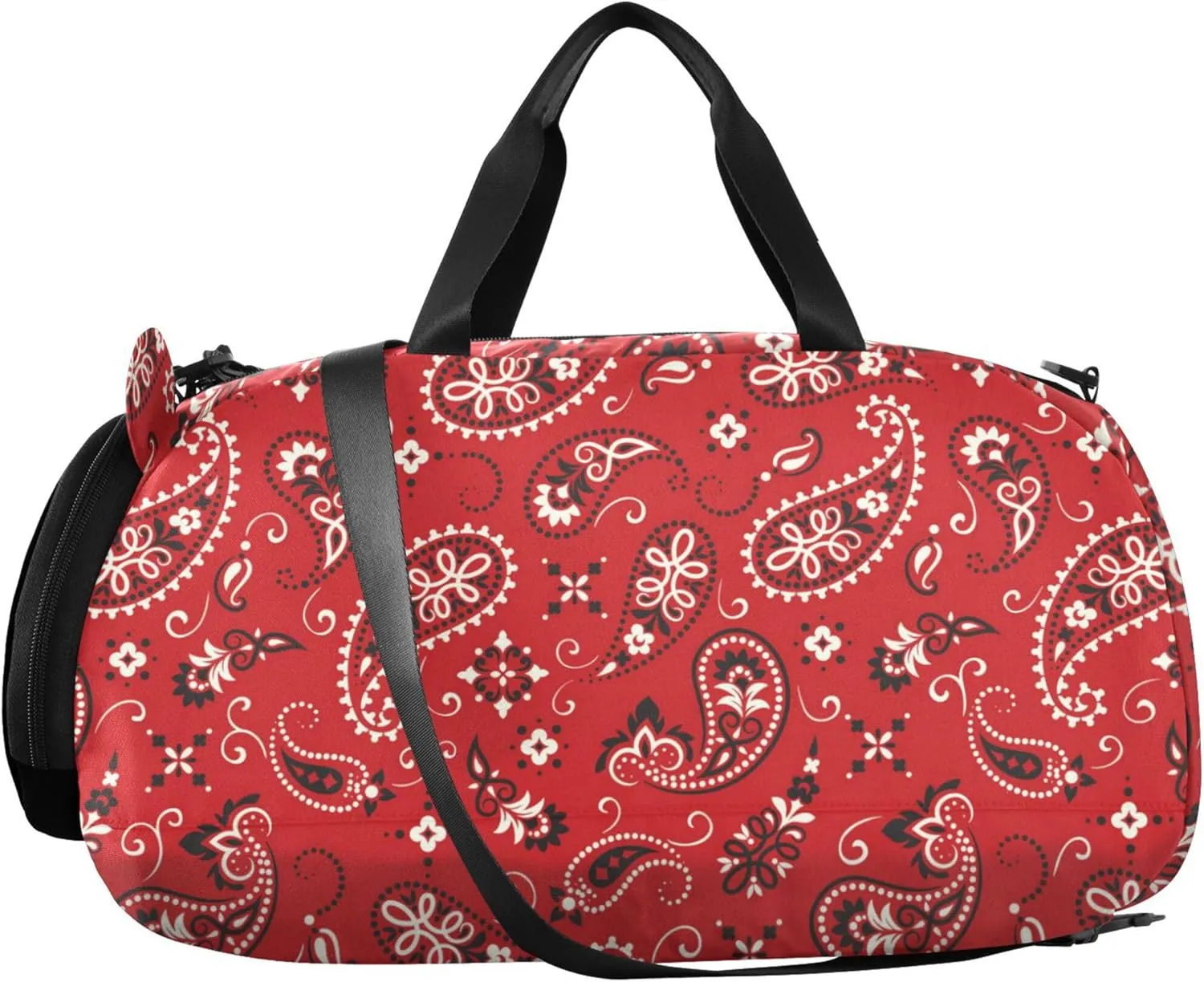 Red Paisley Ornament Small Gym Bag with Shoes Compartment Lightweight Overnight Travel Weekender Tote for Travel, Sports, Duffel, Weekender