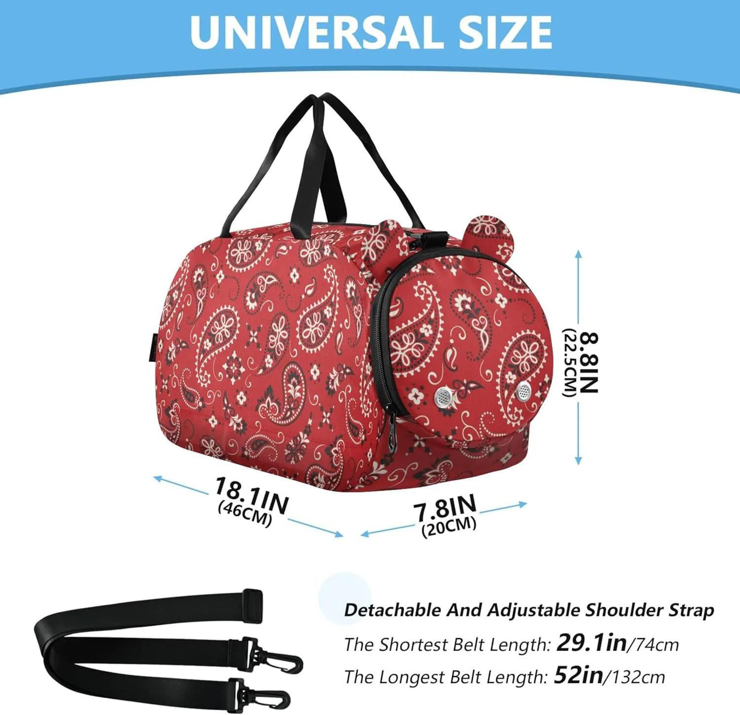 Red Paisley Ornament Small Gym Bag with Shoes Compartment Lightweight Overnight Travel Weekender Tote for Travel, Sports, Duffel, Weekender