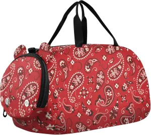 Red Paisley Ornament Small Gym Bag with Shoes Compartment Lightweight Overnight Travel Weekender Tote for Travel, Sports, Duffel, Weekender