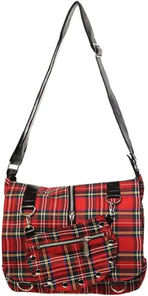 Red Tartan Plaid Print Punk Messenger Cross Body Handbag Purse